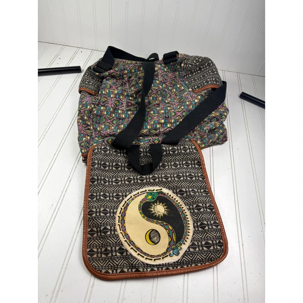 Mossimo Vintage Y2K Boho Hippie Tribal Multicolor Yin Yang Backpack Bookbag